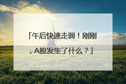 午后快速走弱！刚刚，A股发生了什么？
