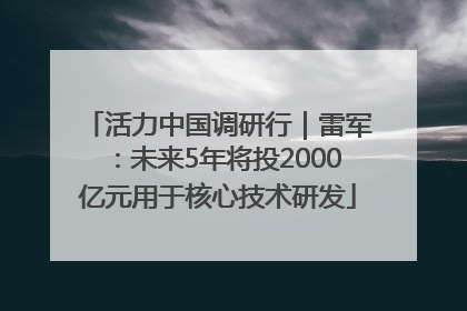 活力中国调研行｜雷军：未来5年将投2000亿元用于核心技术研发